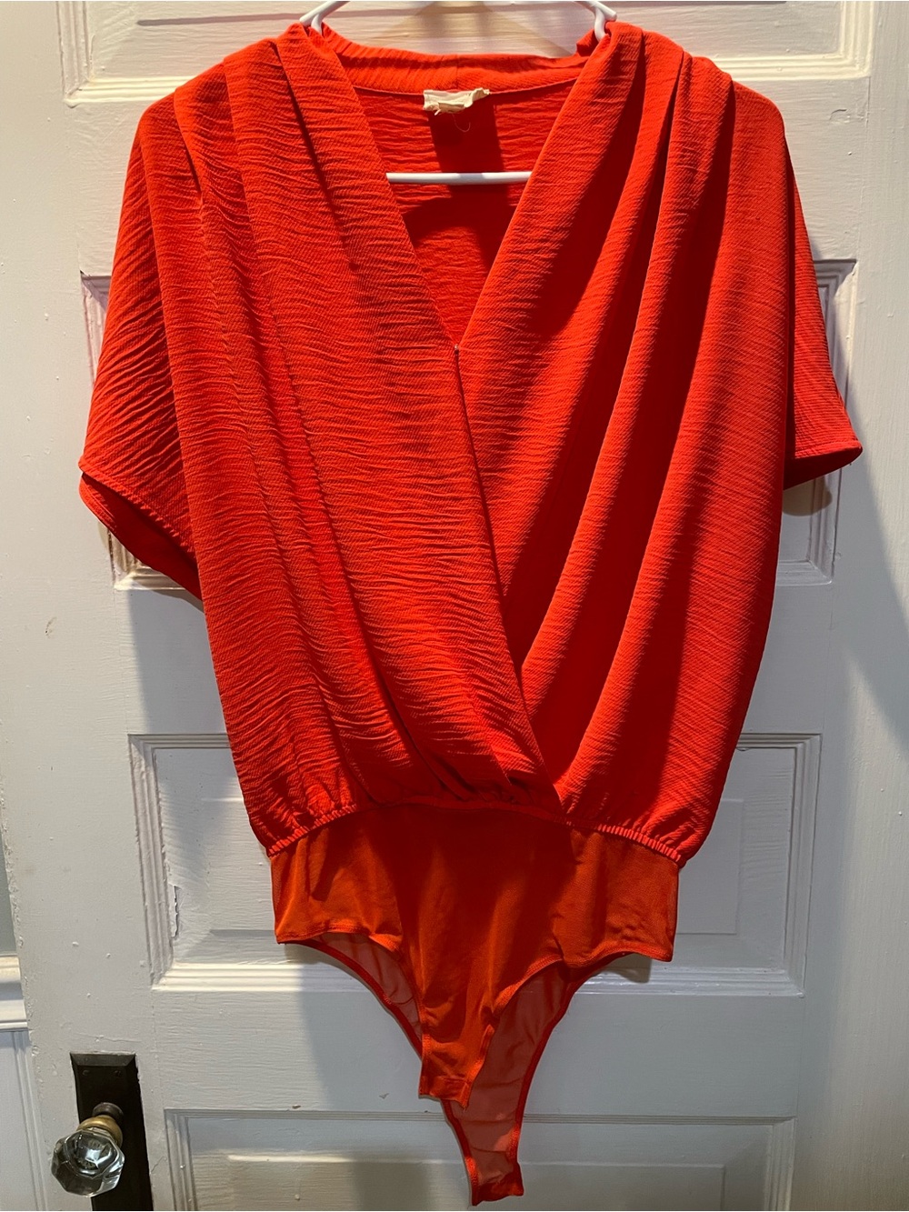 1.4.3. Story by Line Up Red Draped V-Neck Bodysuit, Small